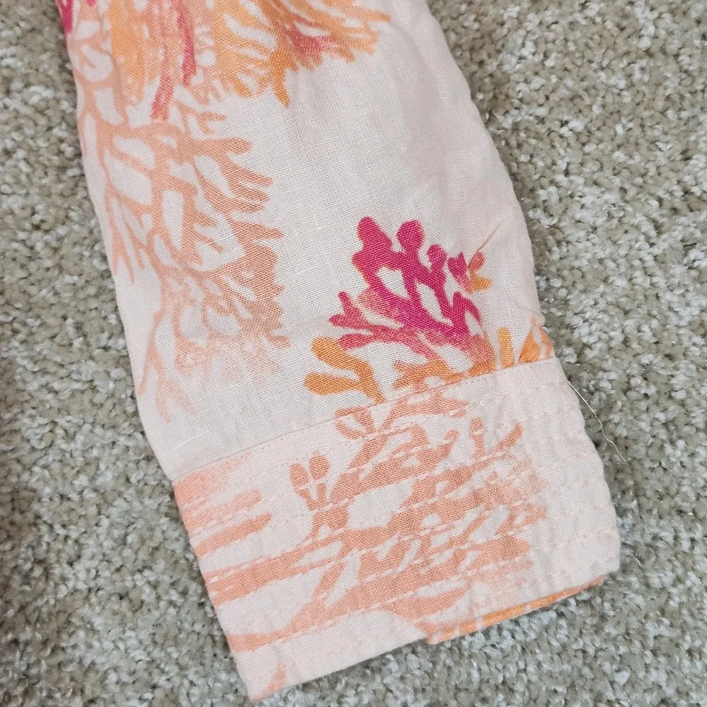 Chico's Tunic Dress Coral Sea Life Print 100% Linen Coastal‎ Resort Size 1 8/10